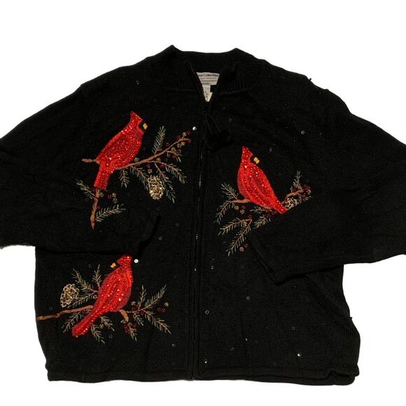 HEIRLOOM COLLECTIBLES CHRISTMAS COLLECTION 26-28 Cardinal Cardigan Zip Front - Picture 1 of 5